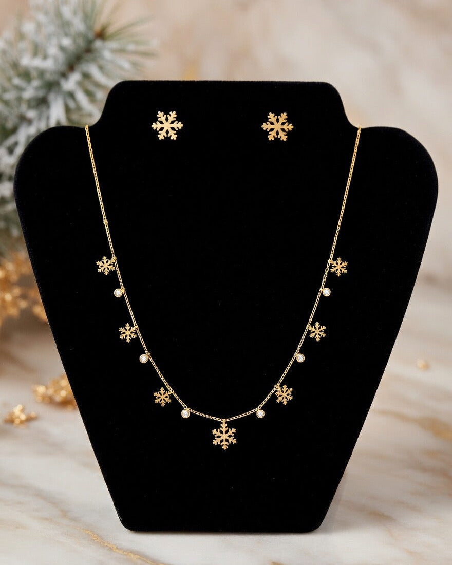 Golden Snowflake Charm Necklace Set