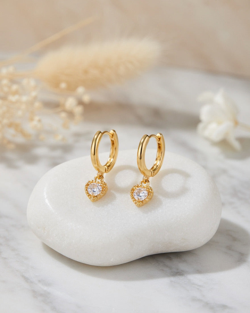 Golden Heart Charm Huggie Earrings