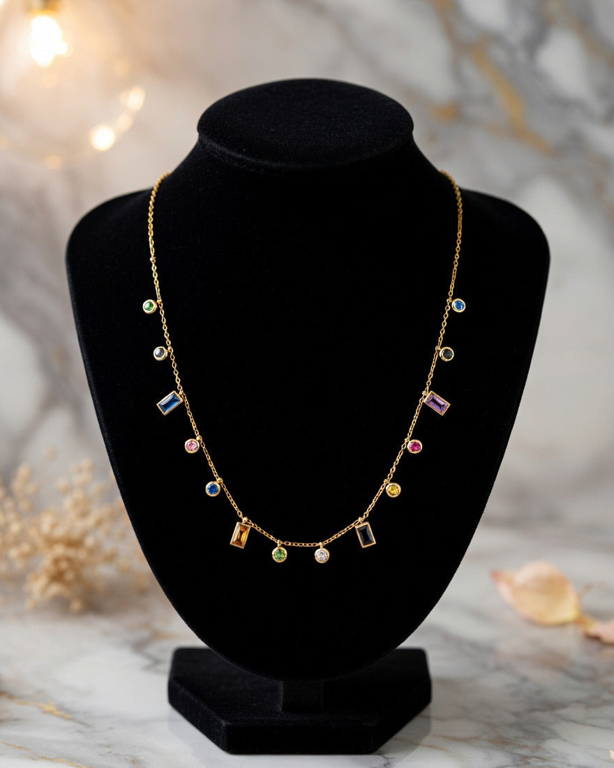 Multicolour Gem Dangle Necklace