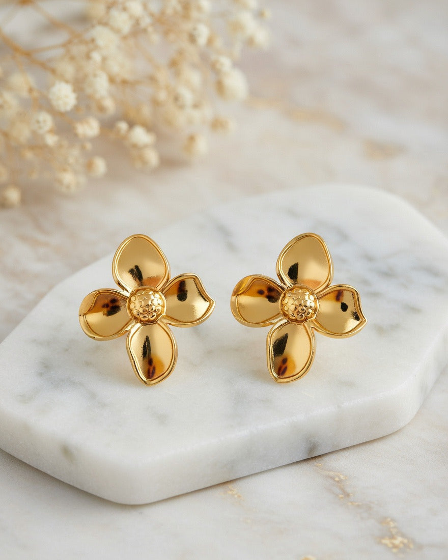 Golden Blossom Stud Earrings