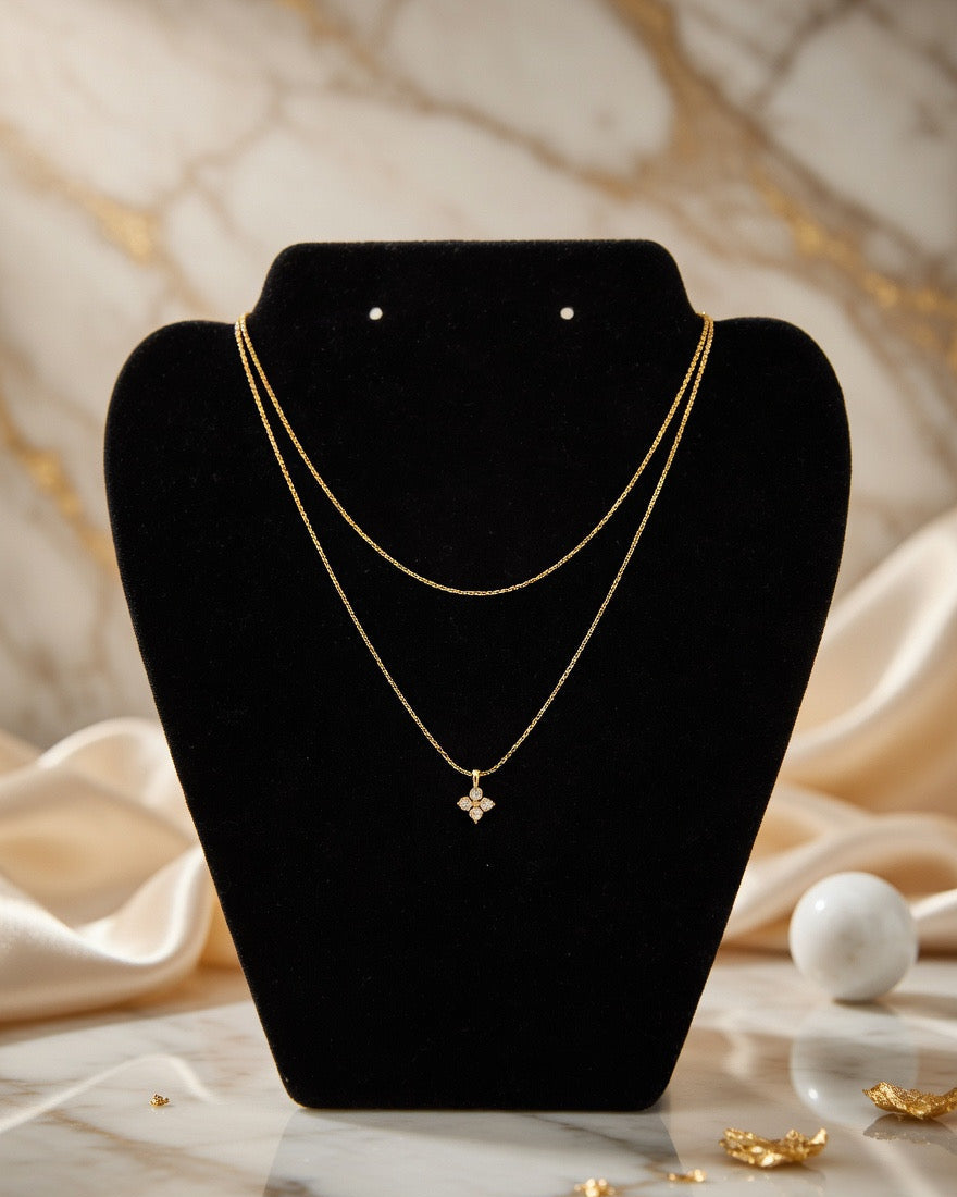 Minimalist Double Layer Clover Gold-Plated Necklace