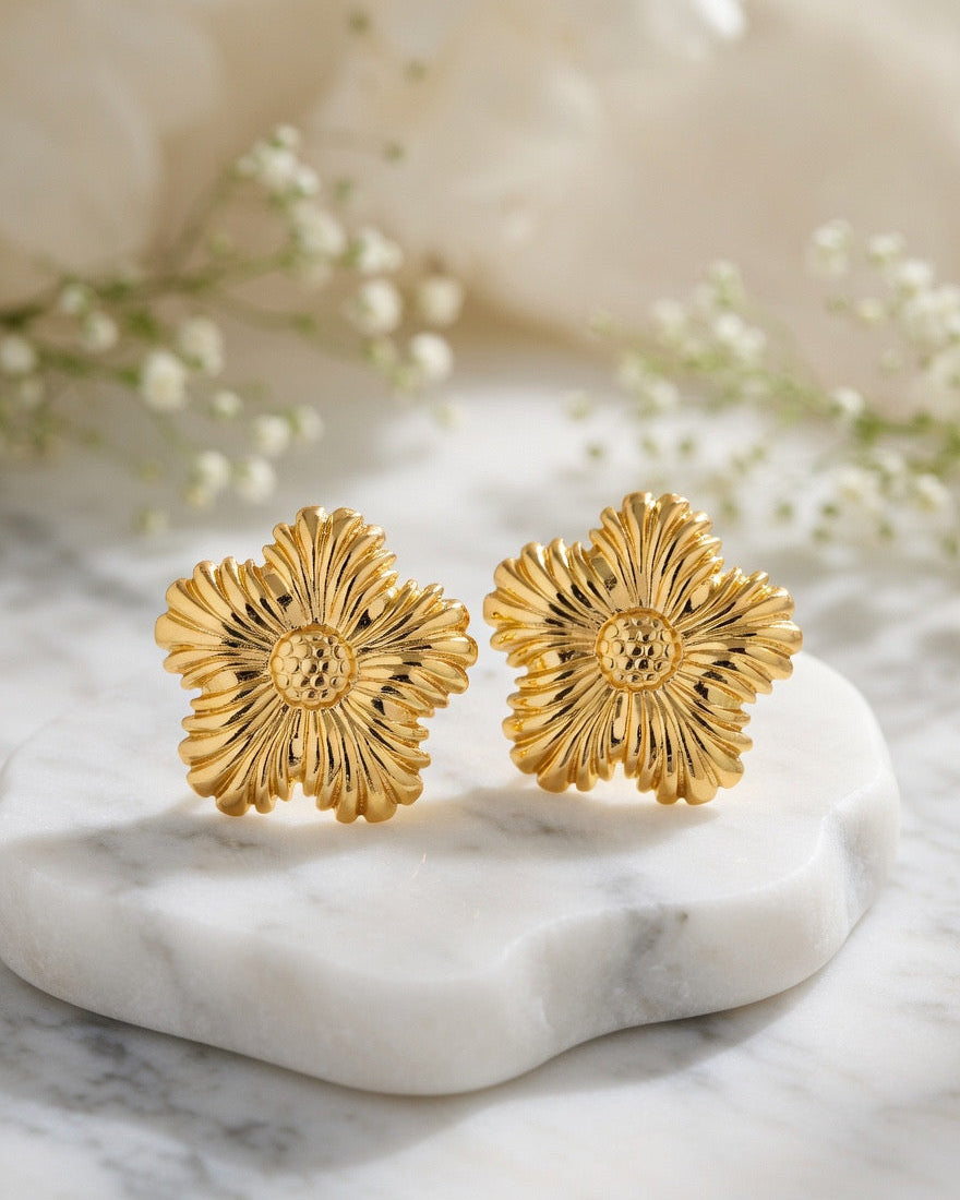 Golden Bloom Statement Stud Earrings