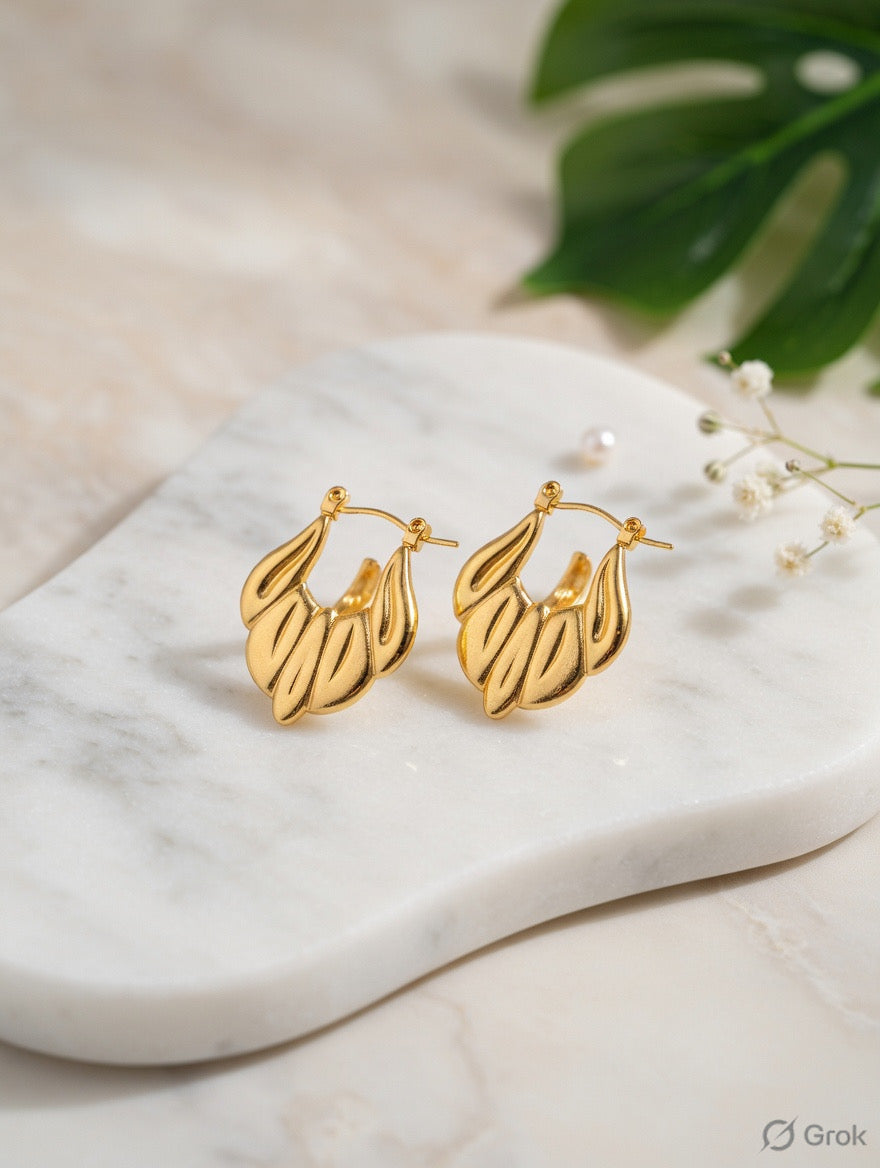 Golden Petal Hoop Earrings