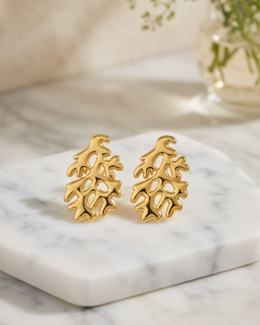 Golden Coral Stud Earrings