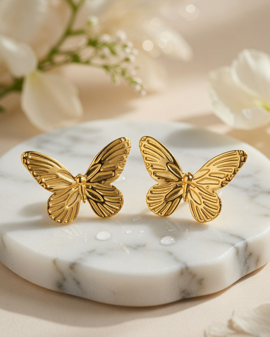 Golden Butterfly Stud Earrings
