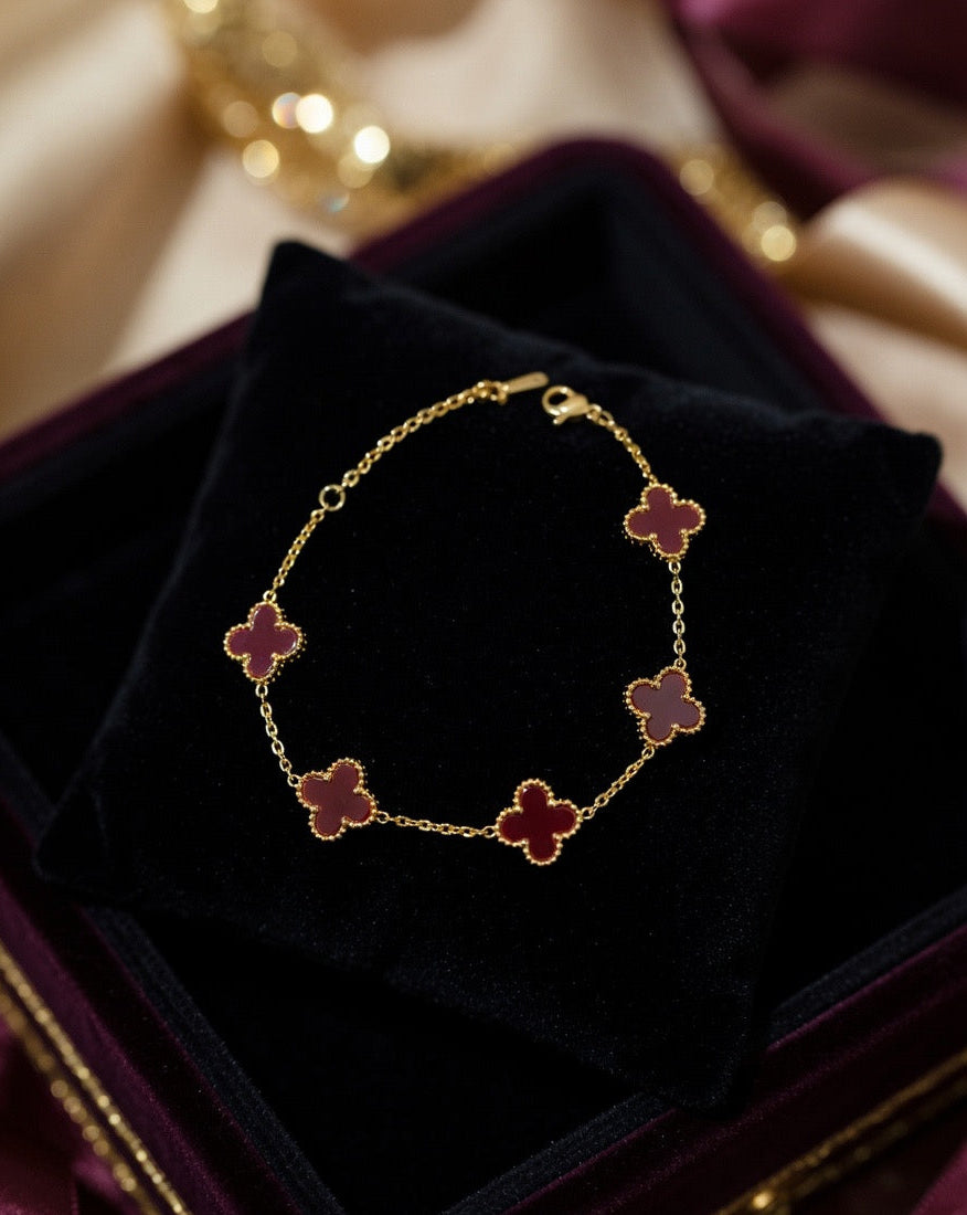 Burgundy Clover Charm Bracelet