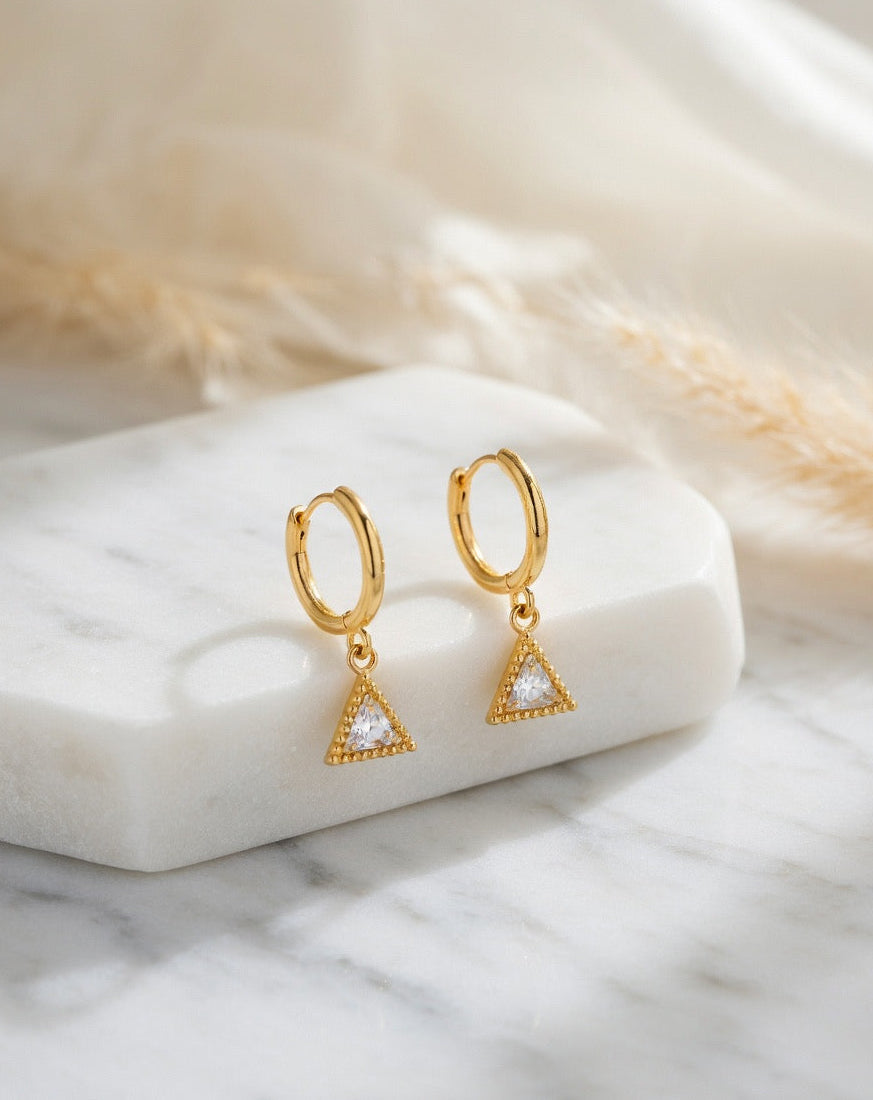 Golden Triangle Charm Huggie Earrings