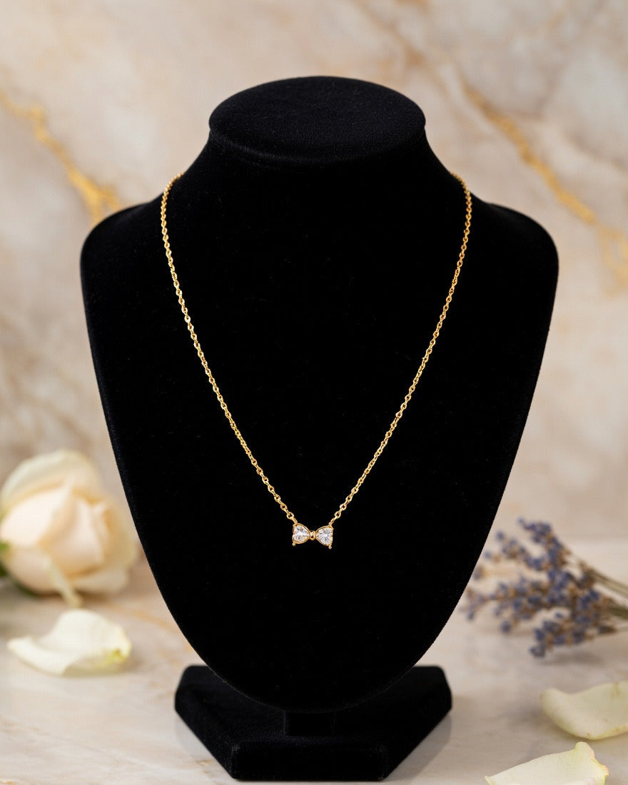 Golden Bow Charm Necklace