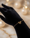 Dainty Gold Bow Charm Bracelet with Beaded Chain