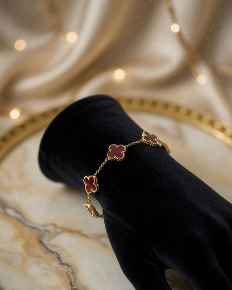 Burgundy Clover Charm Bracelet