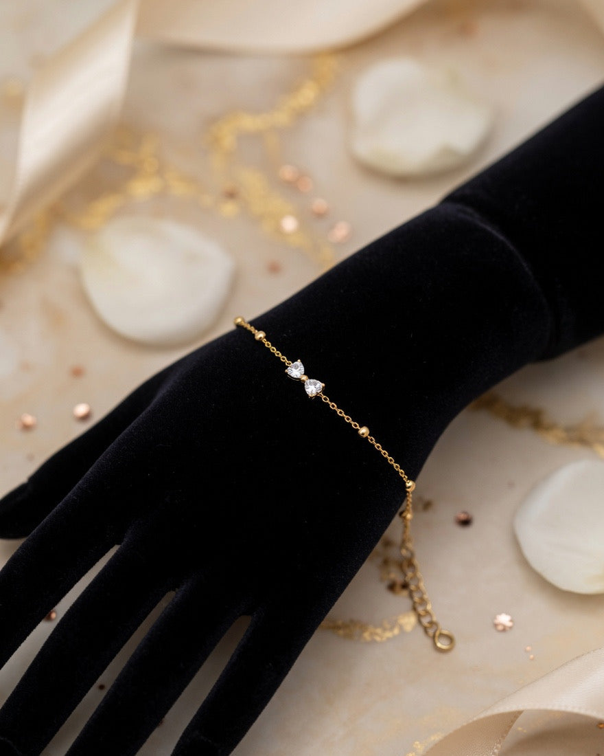 Dainty Stone Bow Charm Bracelet