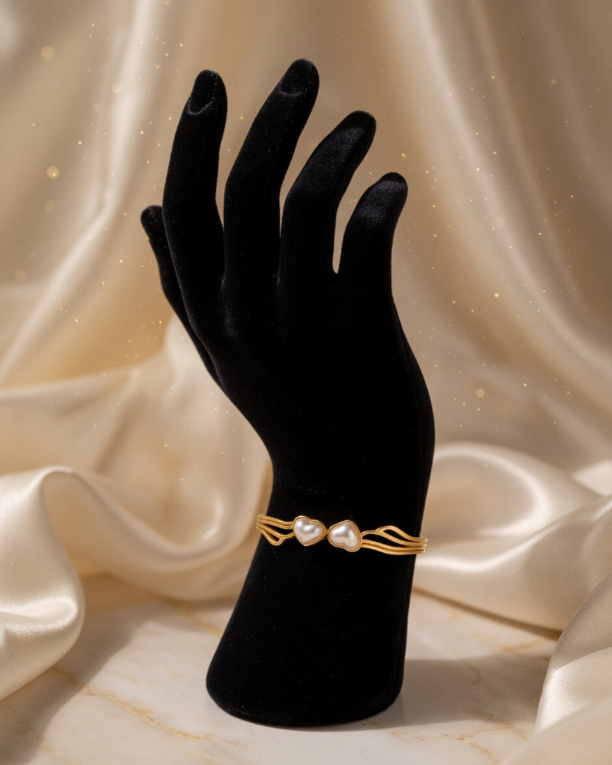 Double Heart Pearl Adjustable Bracelet