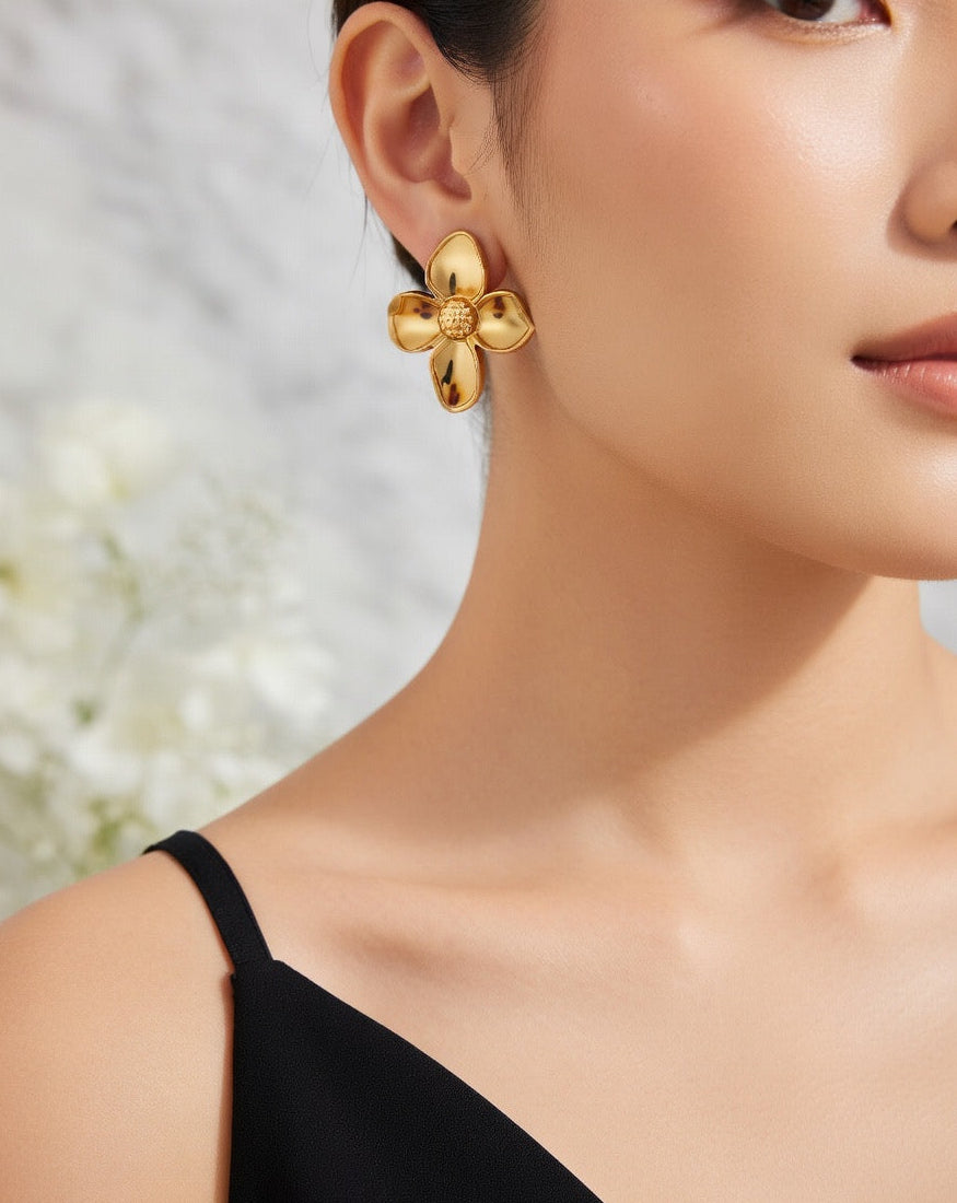 Golden Blossom Stud Earrings