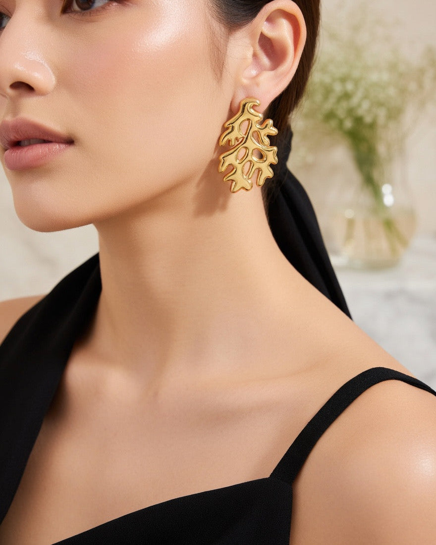 Golden Coral Stud Earrings