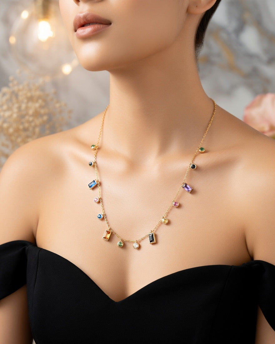 Multicolour Gem Dangle Necklace