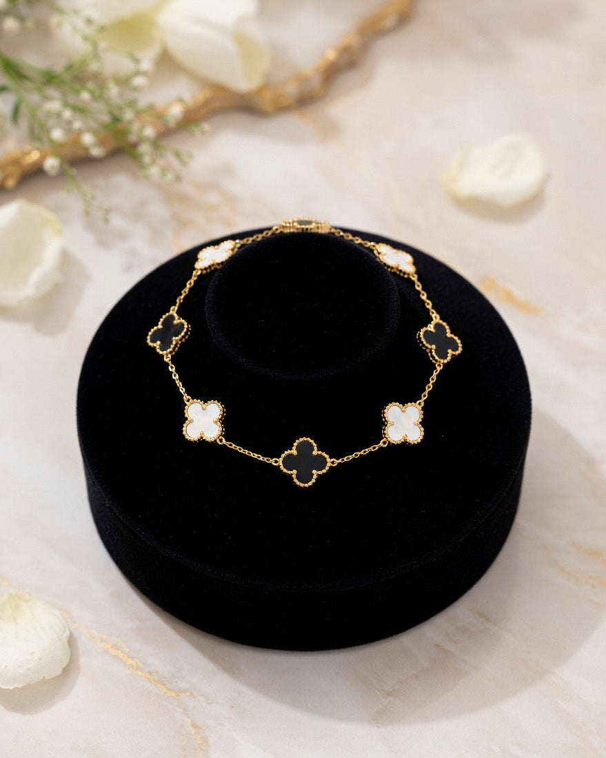 Black & White Clover Stack Bracelet