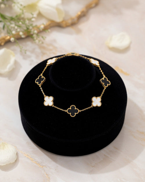 Black & White Clover Stack Bracelet