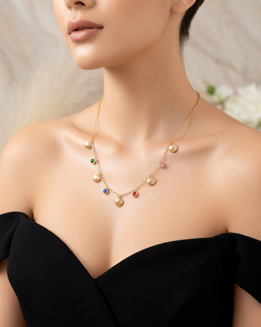 Multicolour shell charm necklace