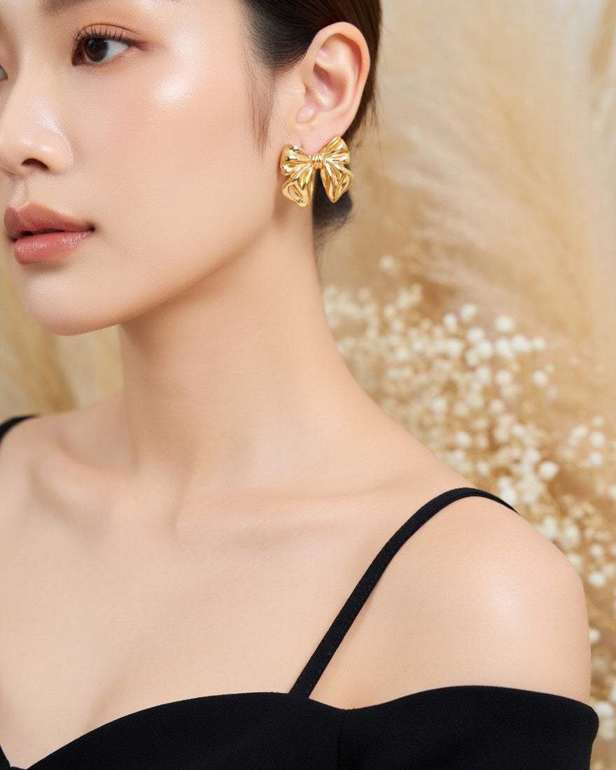 Golden Bow Stud Earrings