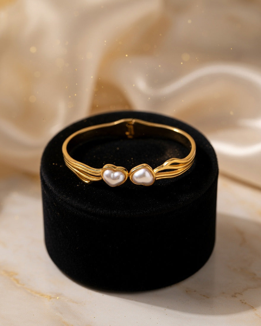 Double Heart Pearl Adjustable Bracelet