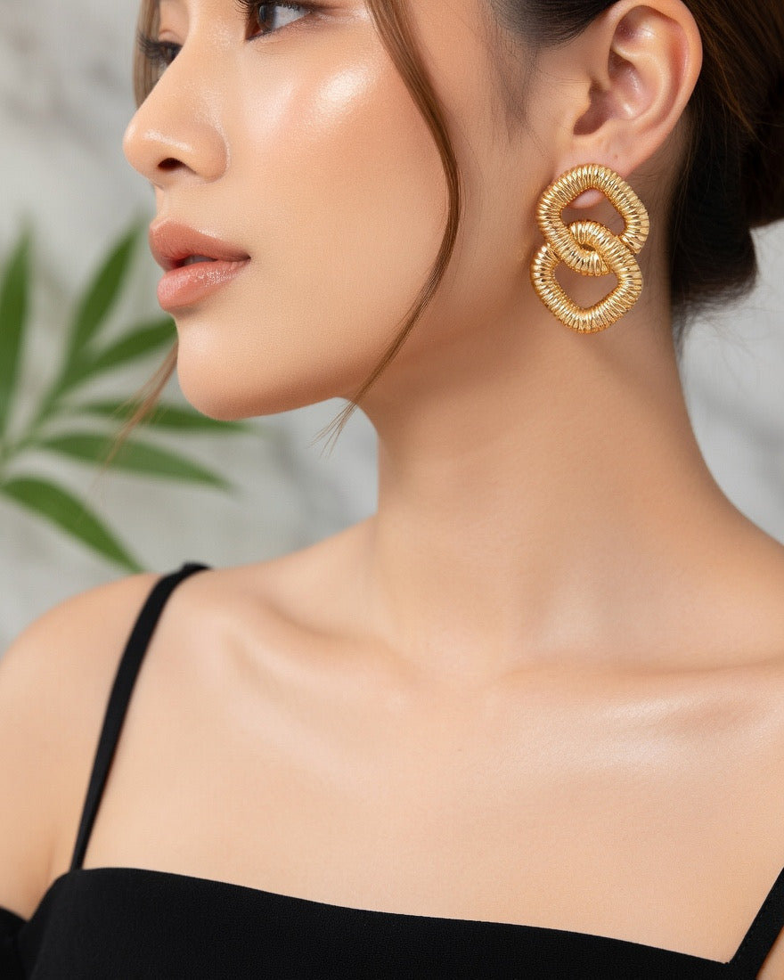 Linked Gold Knot Stud Earrings