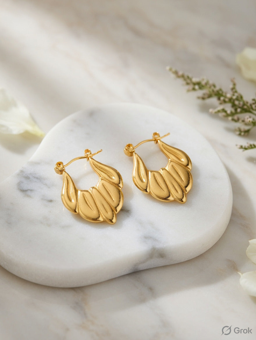 Golden Petal Hoop Earrings