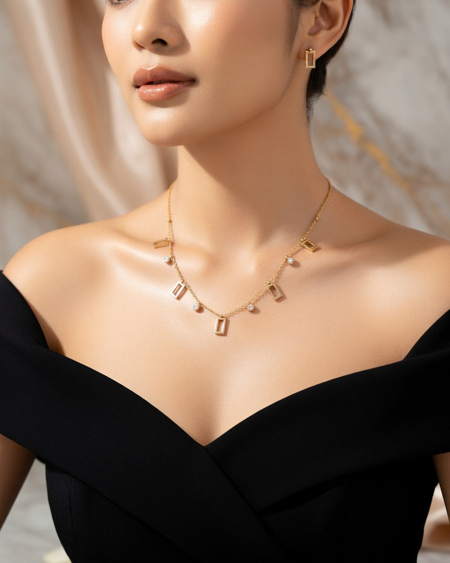 Elegant Geometric Charm Gold-Plated Necklace Set
