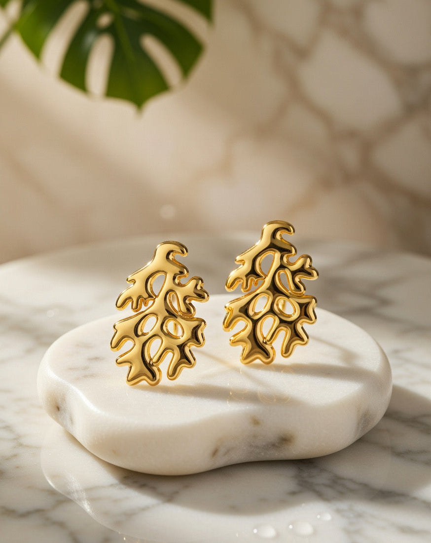 Golden Coral Stud Earrings