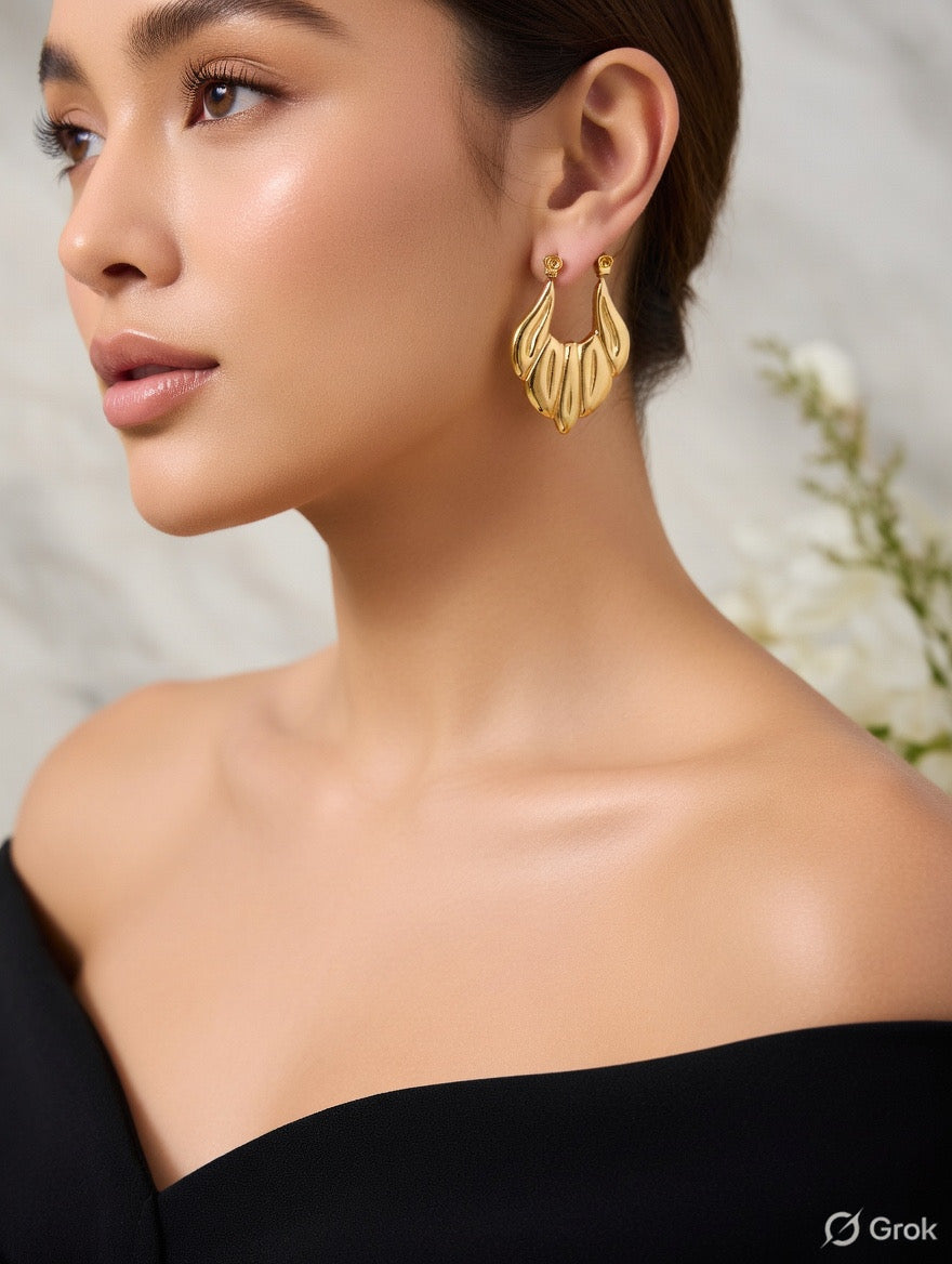Golden Petal Hoop Earrings