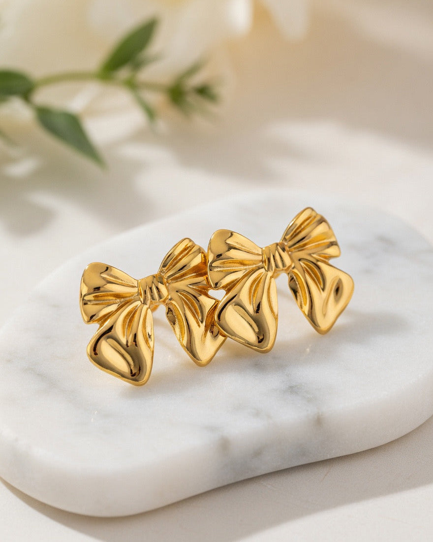 Golden Bow Stud Earrings
