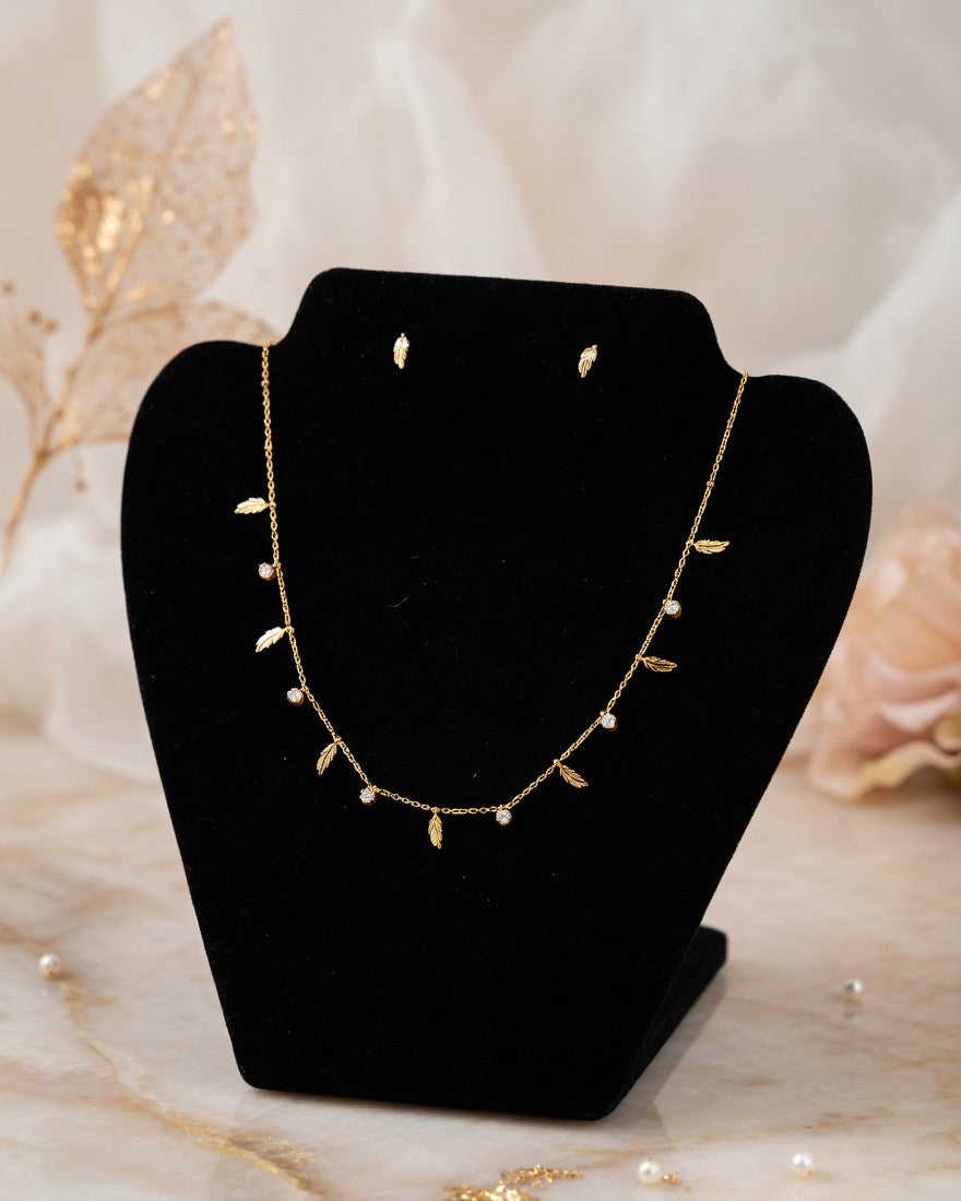Delicate Leaf Charm Gold-Plated Necklace Set