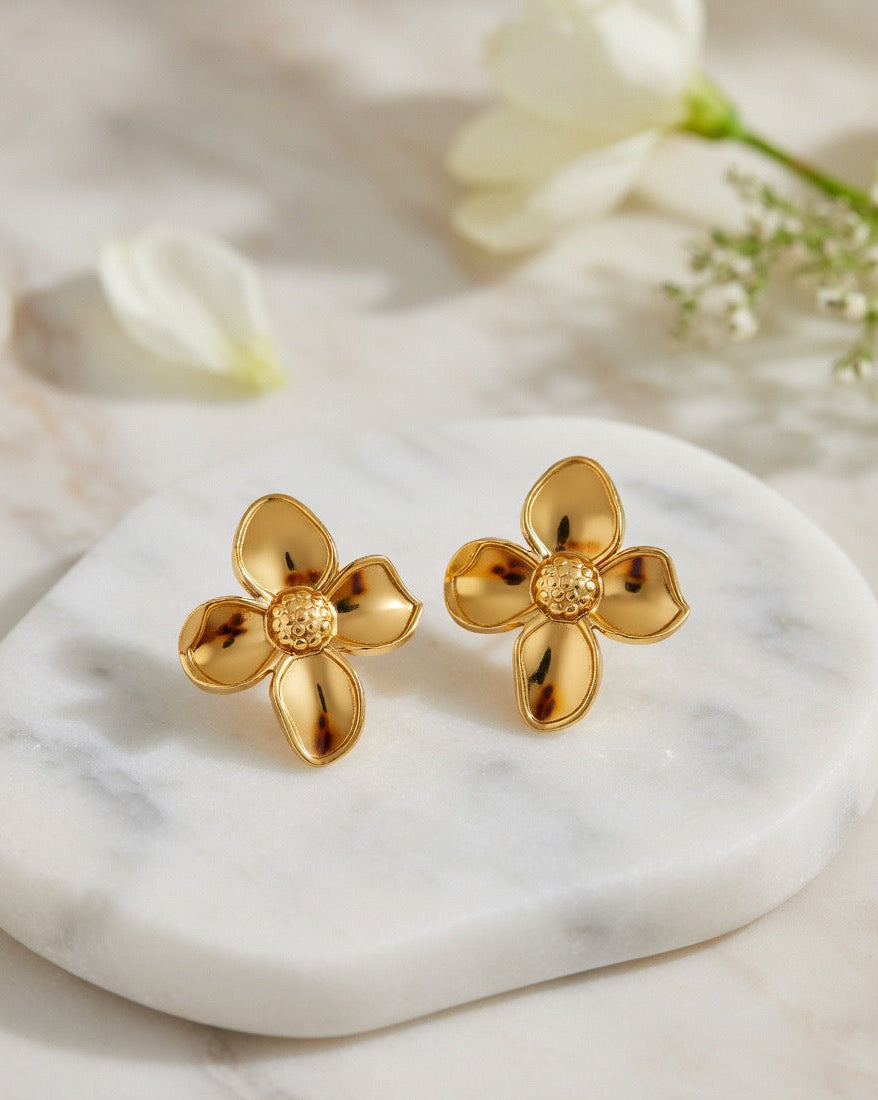 Golden Blossom Stud Earrings