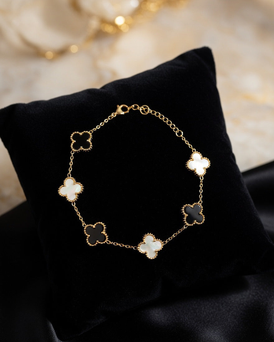 Black & White Clover Stack Bracelet