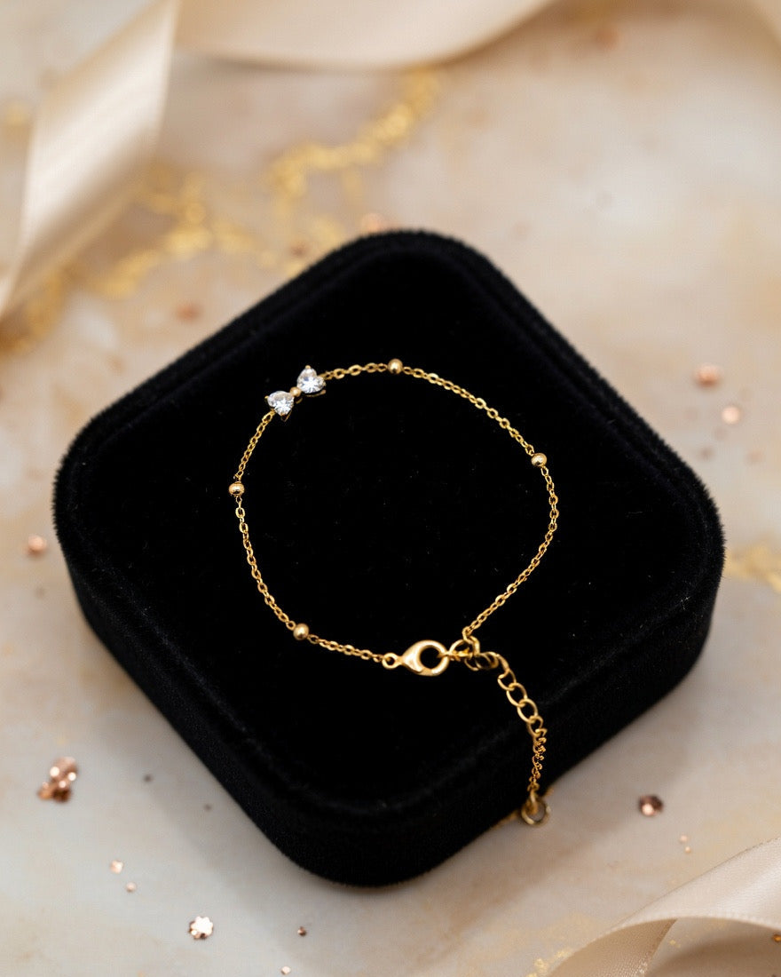 Dainty Stone Bow Charm Bracelet