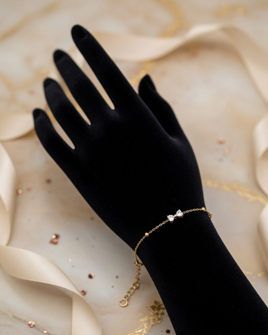 Dainty Stone Bow Charm Bracelet