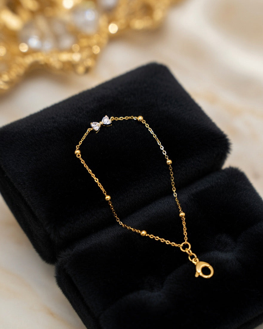 Dainty Stone Bow Charm Bracelet
