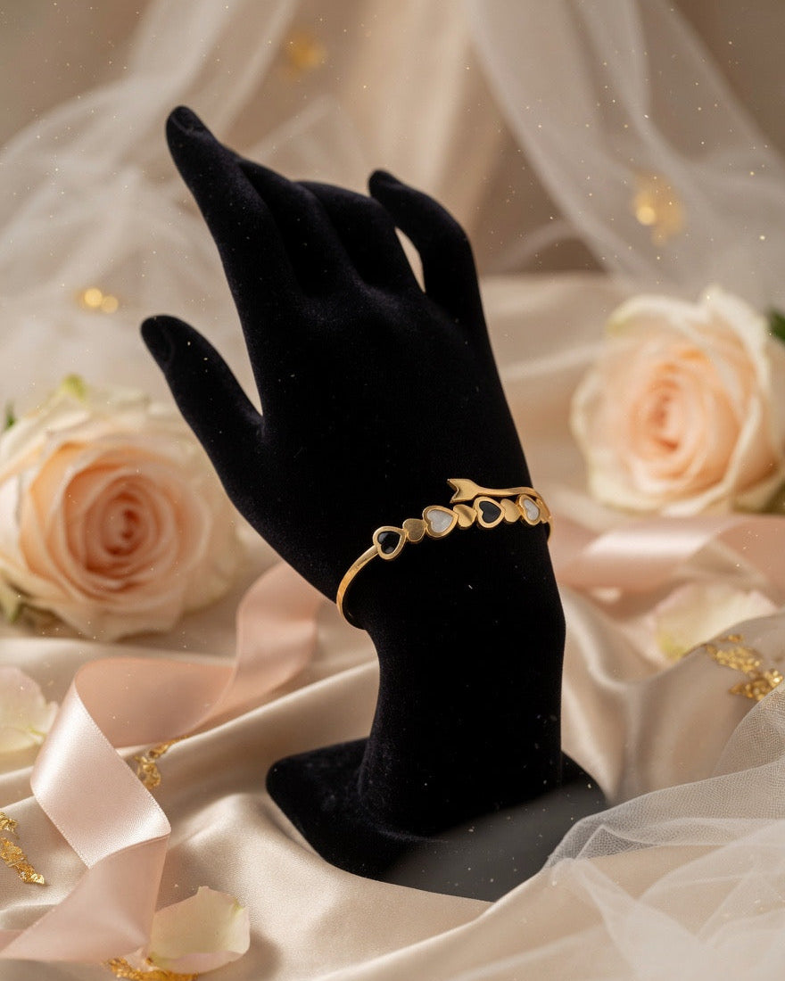 Black & White Enamel Heart Adjustable Bracelet