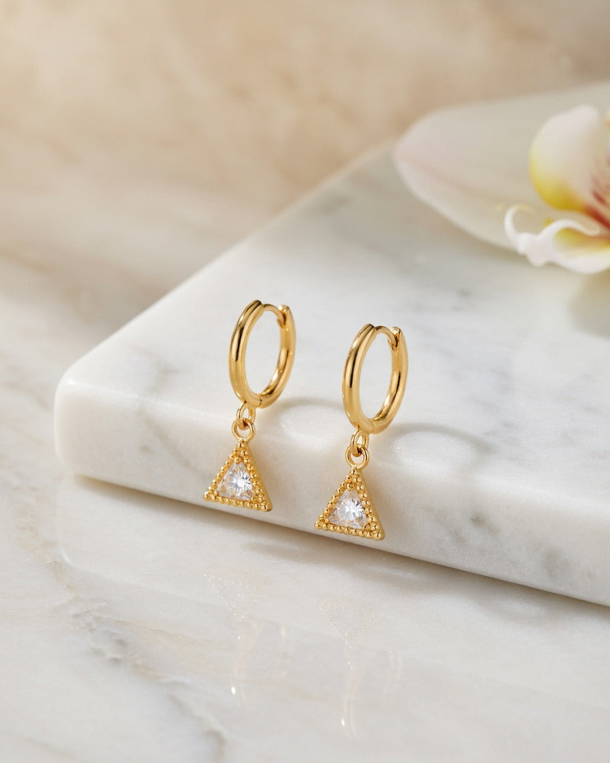 Golden Triangle Charm Huggie Earrings