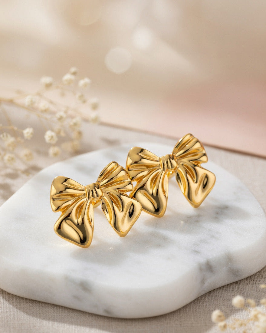 Golden Bow Stud Earrings