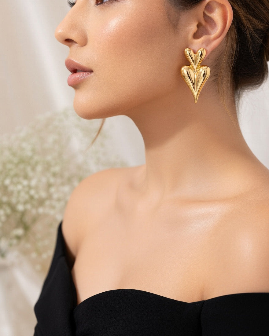 Double Heart Statement Earrings