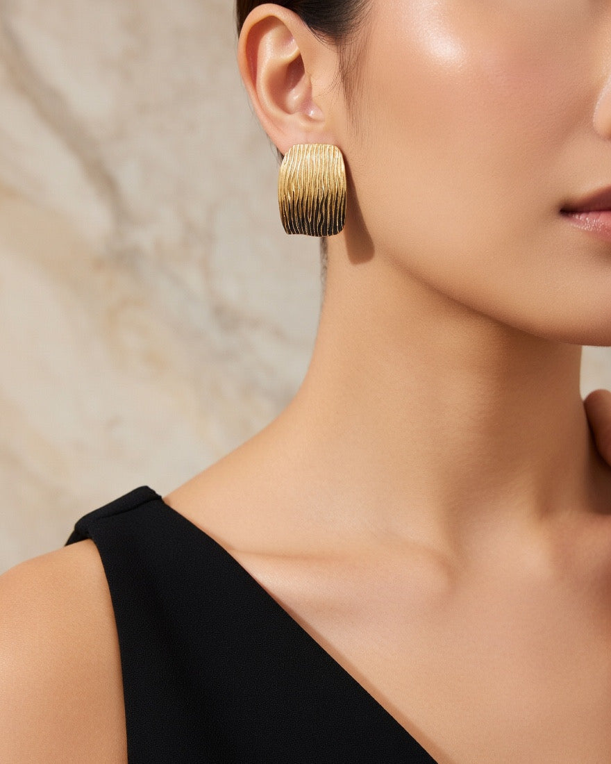 Golden Ripple Stud Earrings