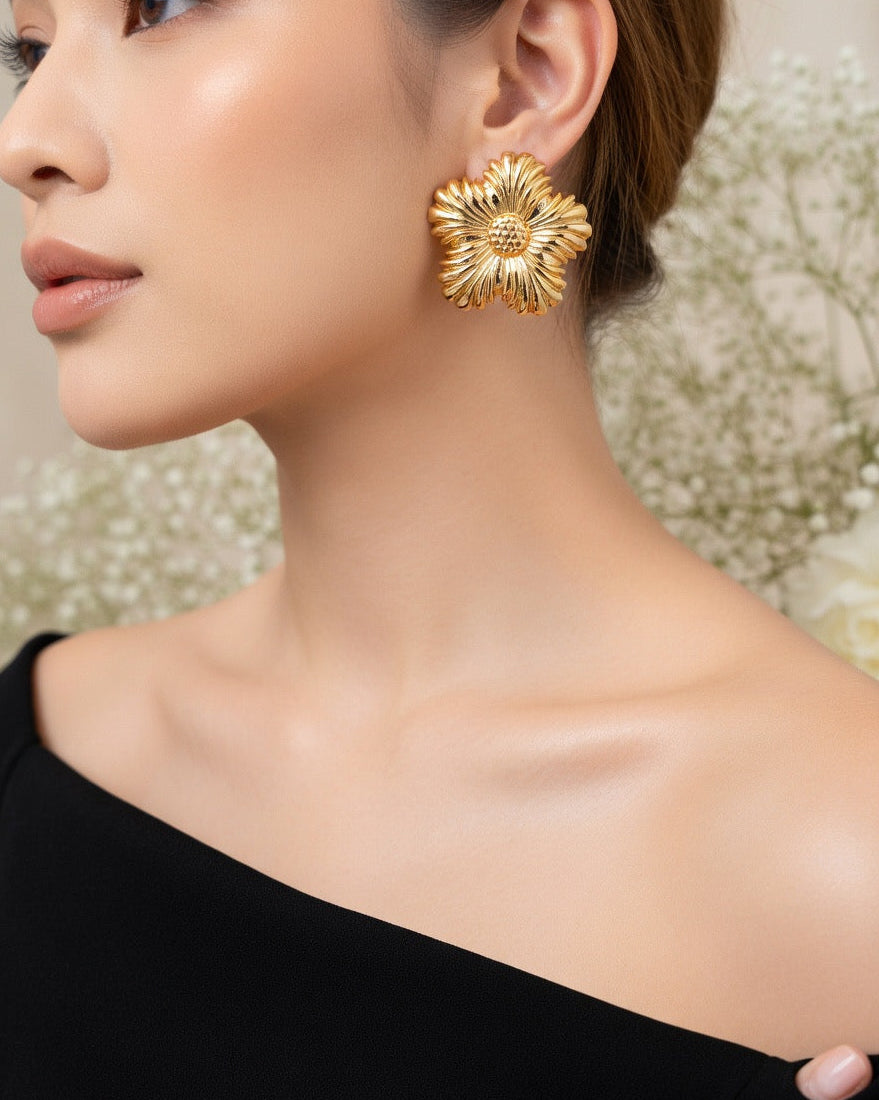 Golden Bloom Statement Stud Earrings