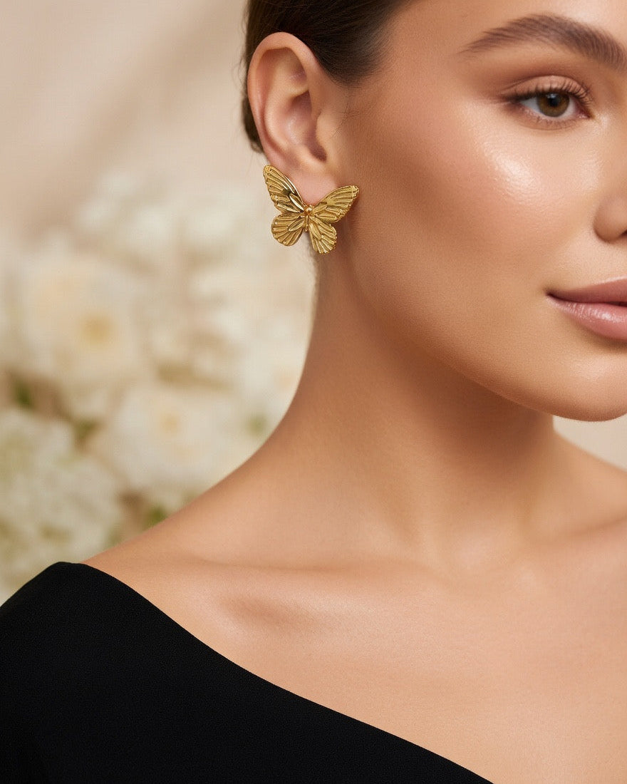 Golden Butterfly Stud Earrings
