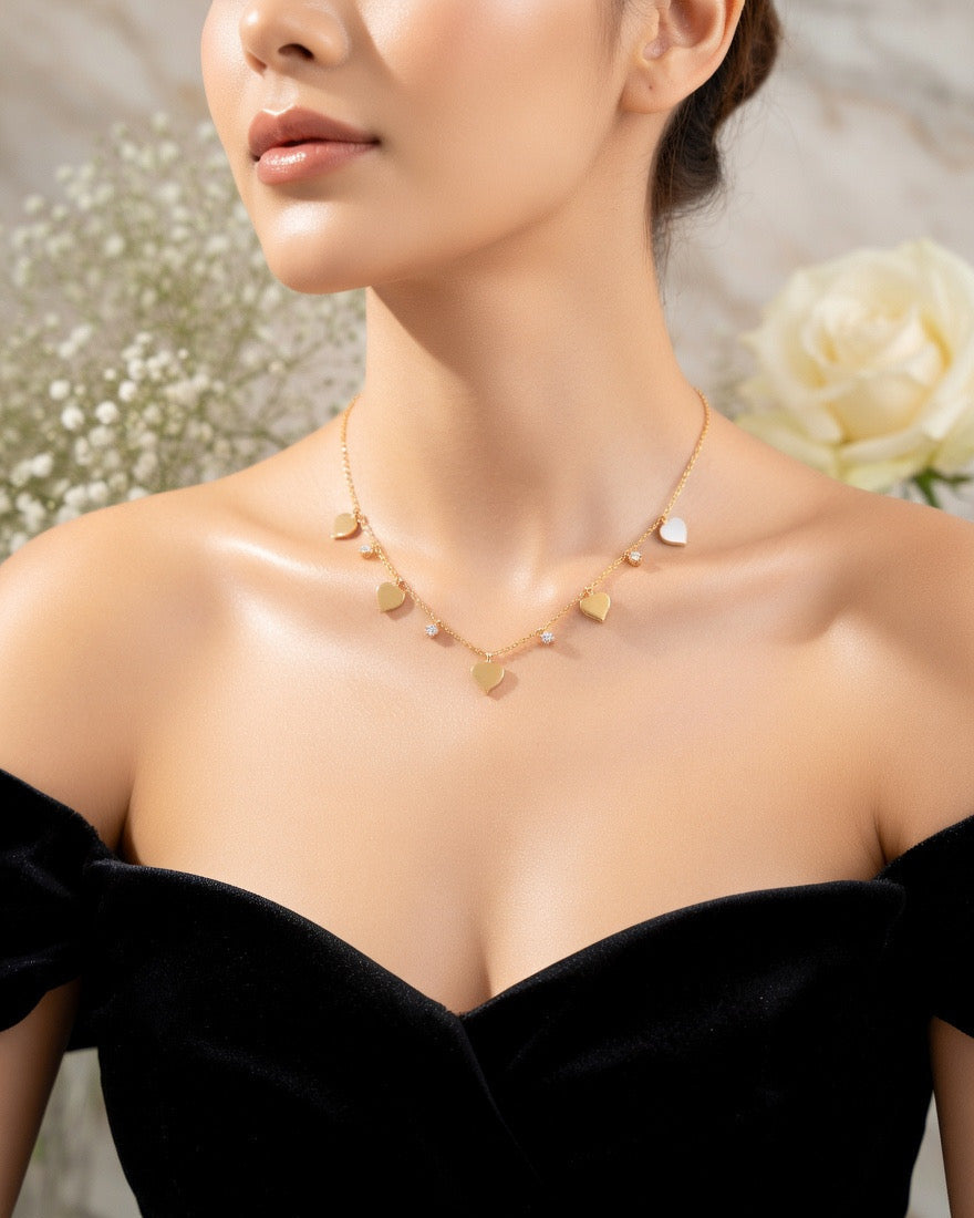 Golden Hearts Dangle Necklace