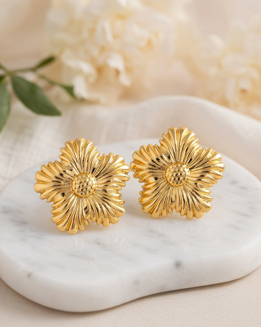 Golden Bloom Statement Stud Earrings