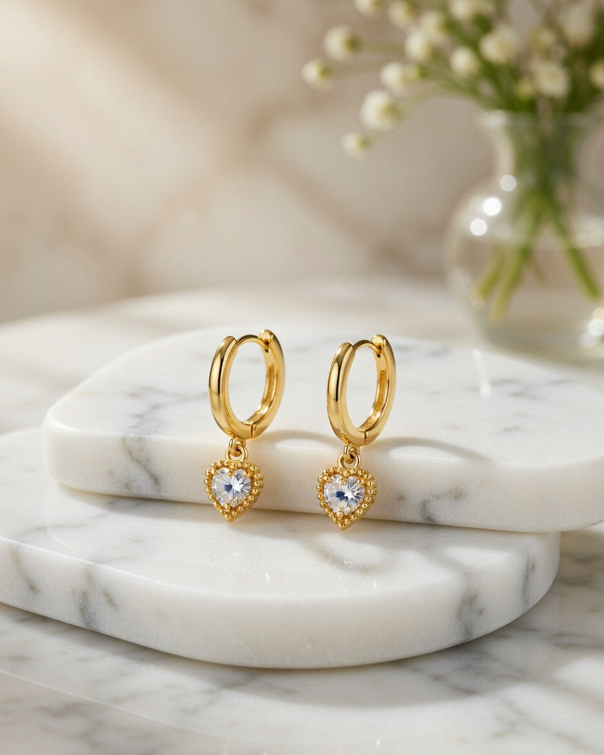 Golden Heart Charm Huggie Earrings