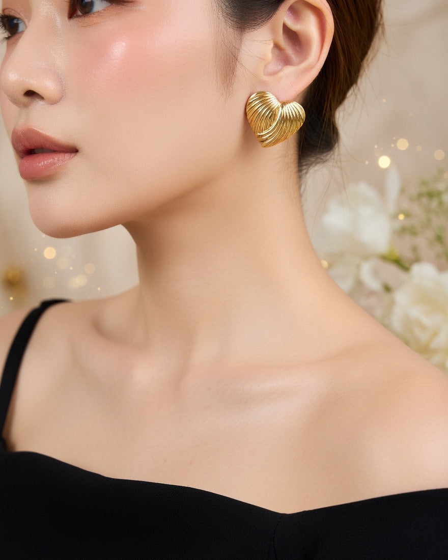 Golden Heart Stud Earrings
