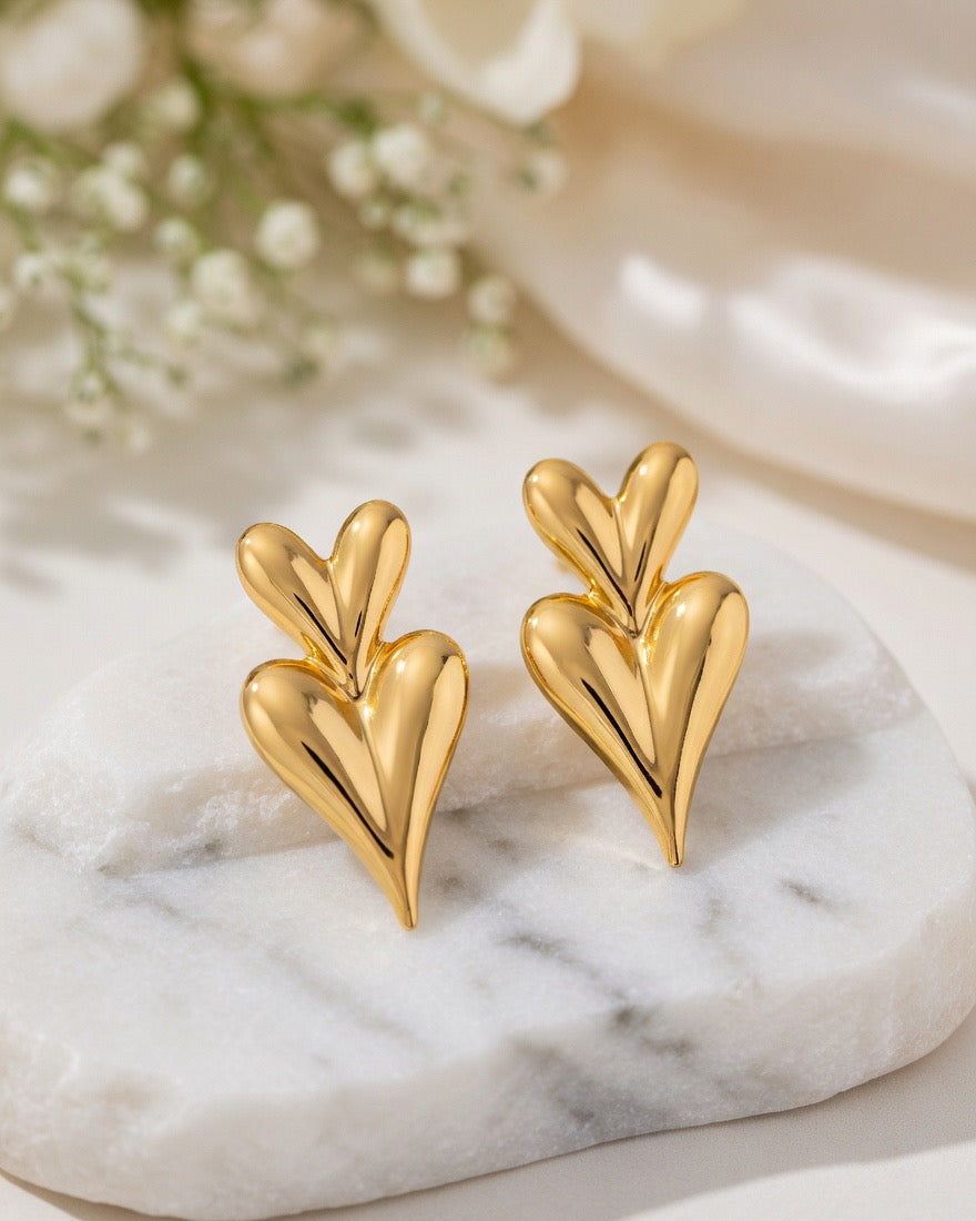 Double Heart Statement Earrings
