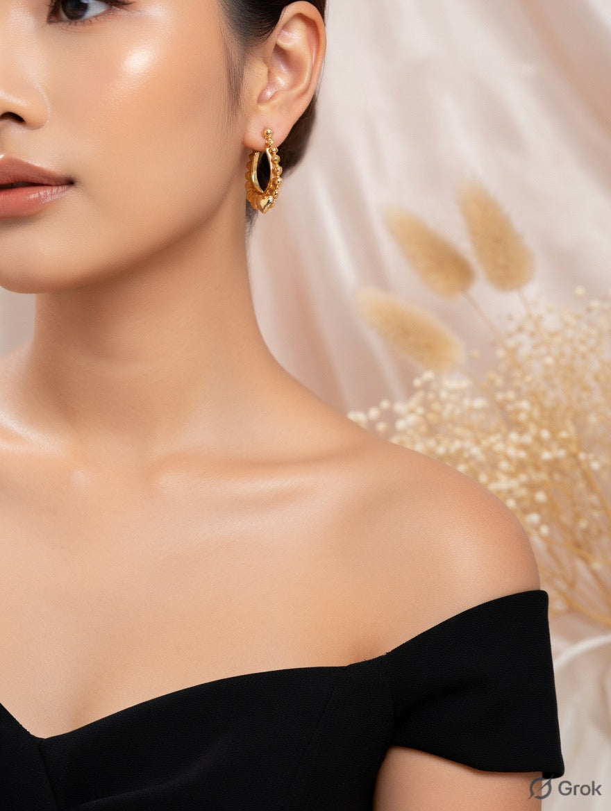 Golden Heart Charm Hoop Earrings