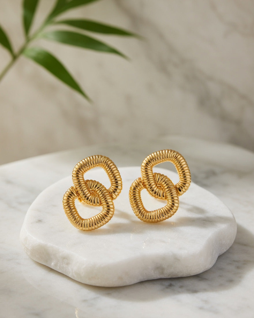 Linked Gold Knot Stud Earrings